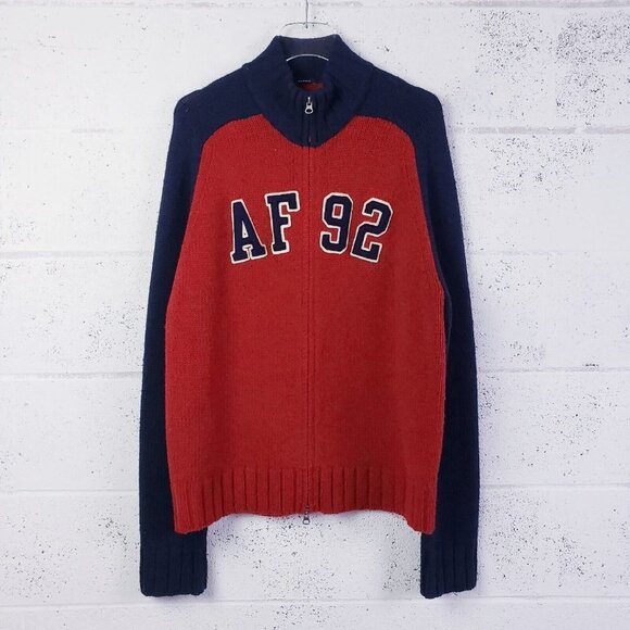 Vintage Abercrombie & Fitch Full Zip Wool Mock Neck Knit Sweater Muscle Men’s XL - Picture 1 of 8